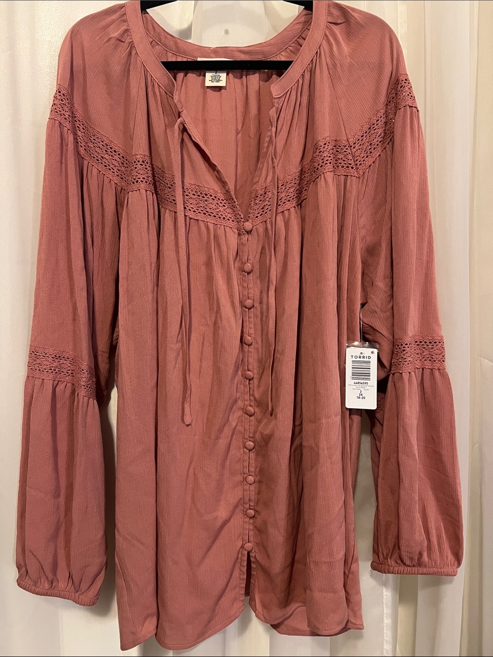 torrid dusty rose button-front peasant tunic